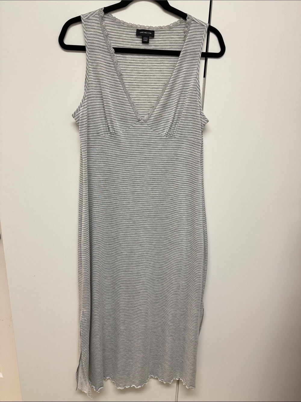 Jones New York Gray and White Striped Sleeveless Nightdress